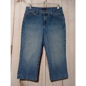 NYDJ Jeans Ladies 8 Petite Ariel Cropped Light Wash Detail Pockets Lift Tuck Tec